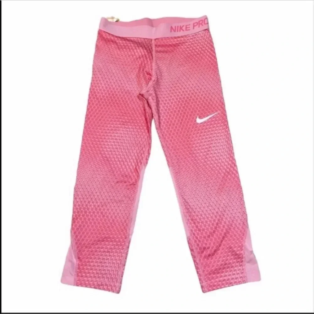 Nike Pro Girls Pink White Leggings Size L